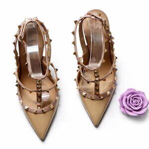 Valentino Garavani Rockstud Patent Leather Ankle Strap Pumps 100mm Size 39.5